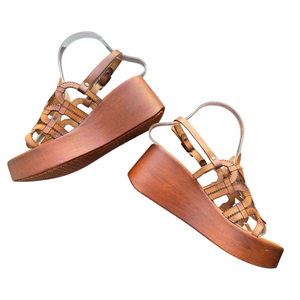 Gianluca Giordano Platform Wedge Open Toe Sandals Circular Hippie Boho Sz 6.5 - Picture 2 of 6